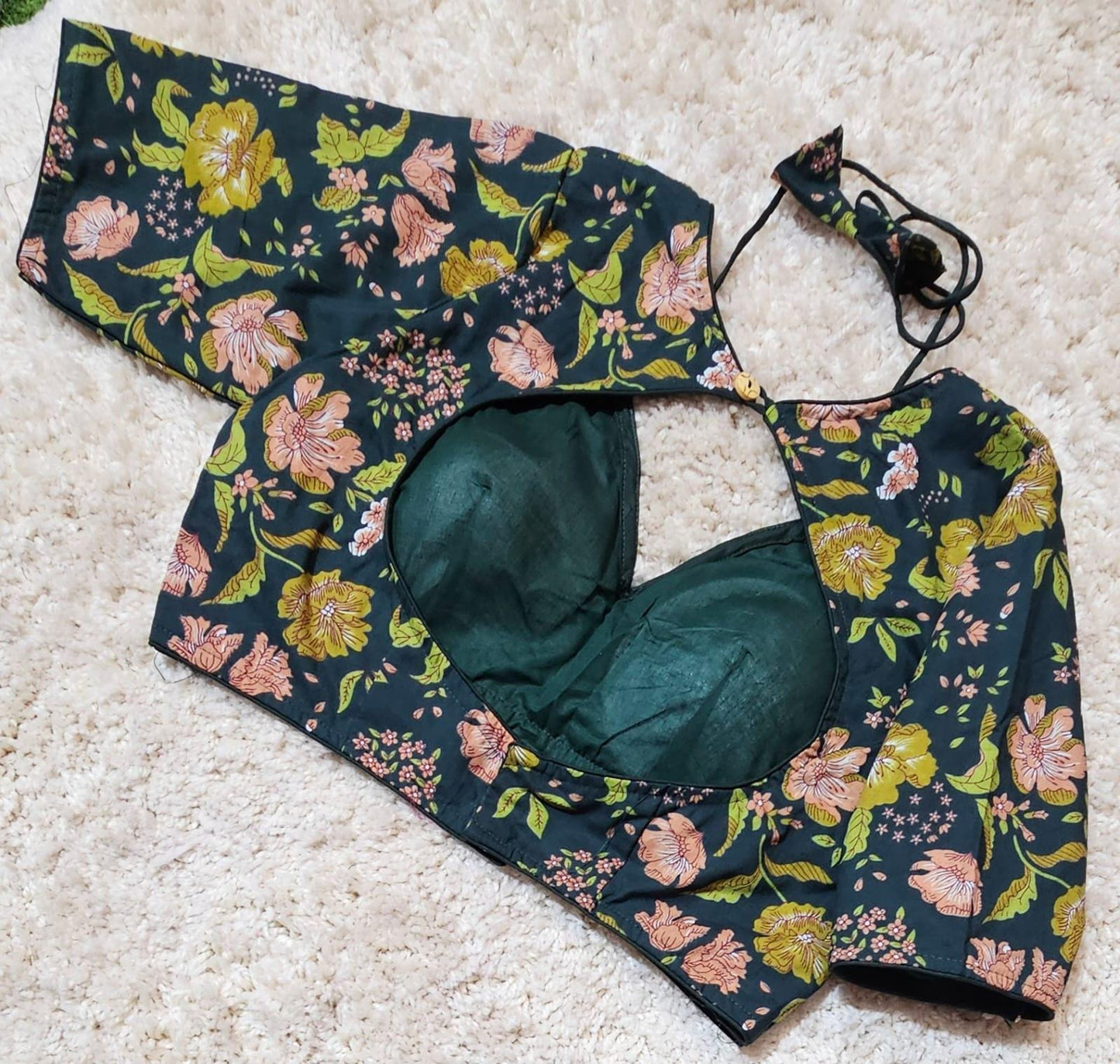 Readymade Floral Print Saree Blouse | Padded, Size 3646 | Masaba Pattern Blouse UK