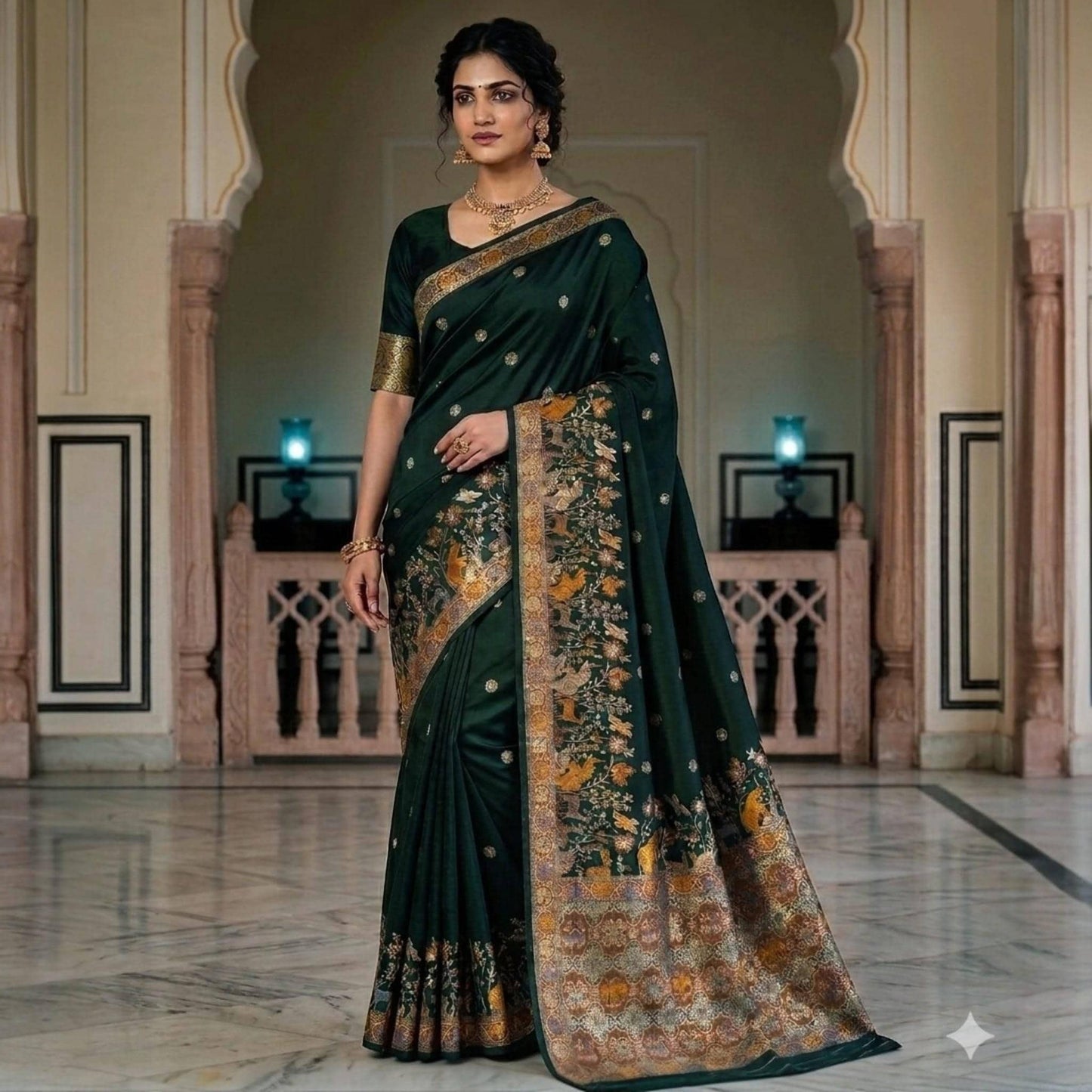 Elephant Motif Dola Silk Banarsi Saree