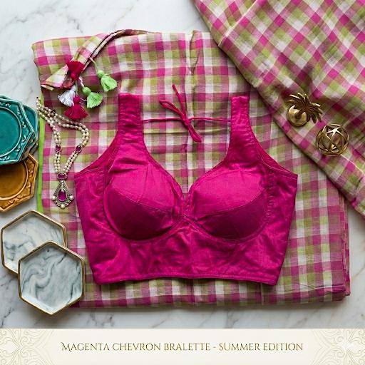 Pure Mul Cotton Saree & Blouse - Pink and Green Checks