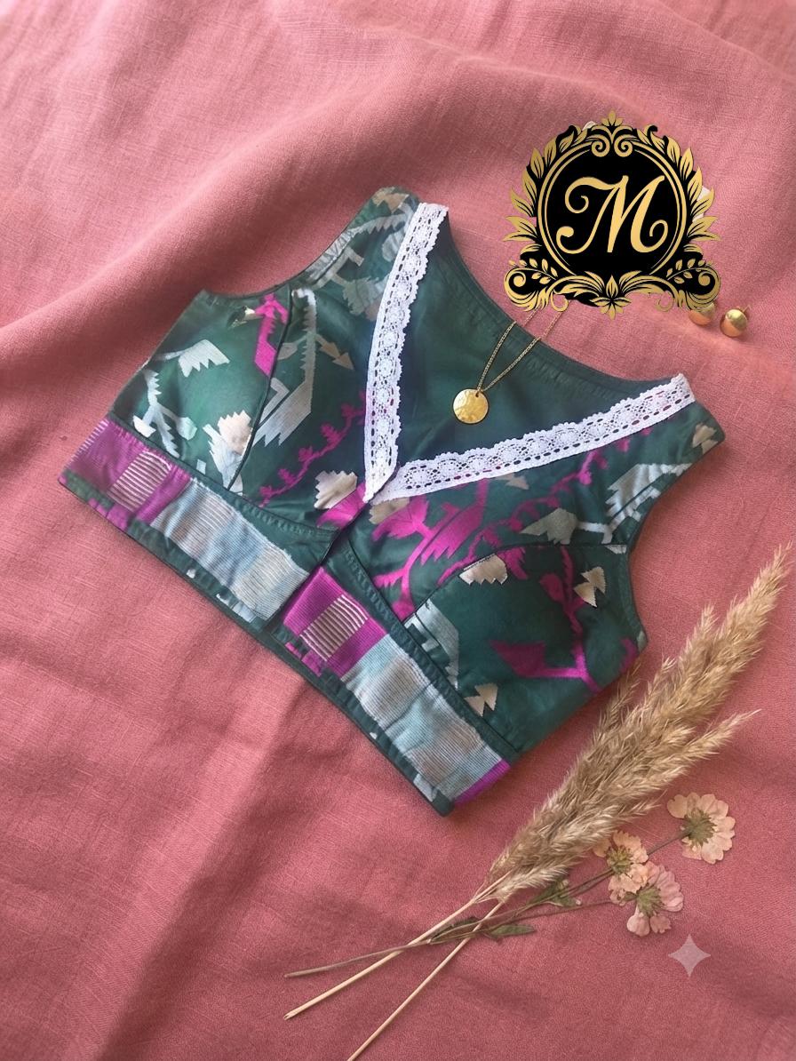 Readymade Jamdhani Saree Blouse | Padded, Size 36-46 | Sleeveless Sabyasachi Cut Blouse UK