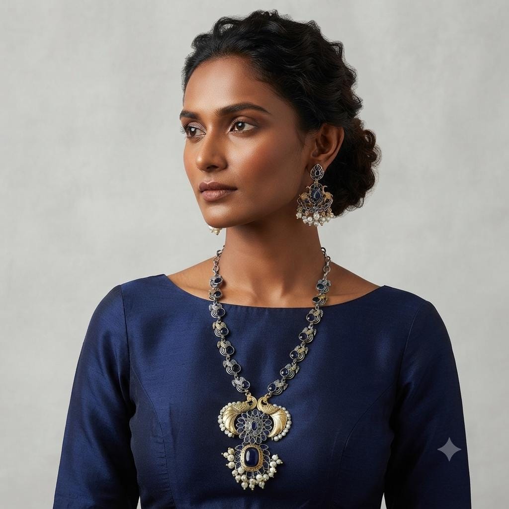 Dual Tone Oxidized German Silver Pendant Necklace Set with Earrings