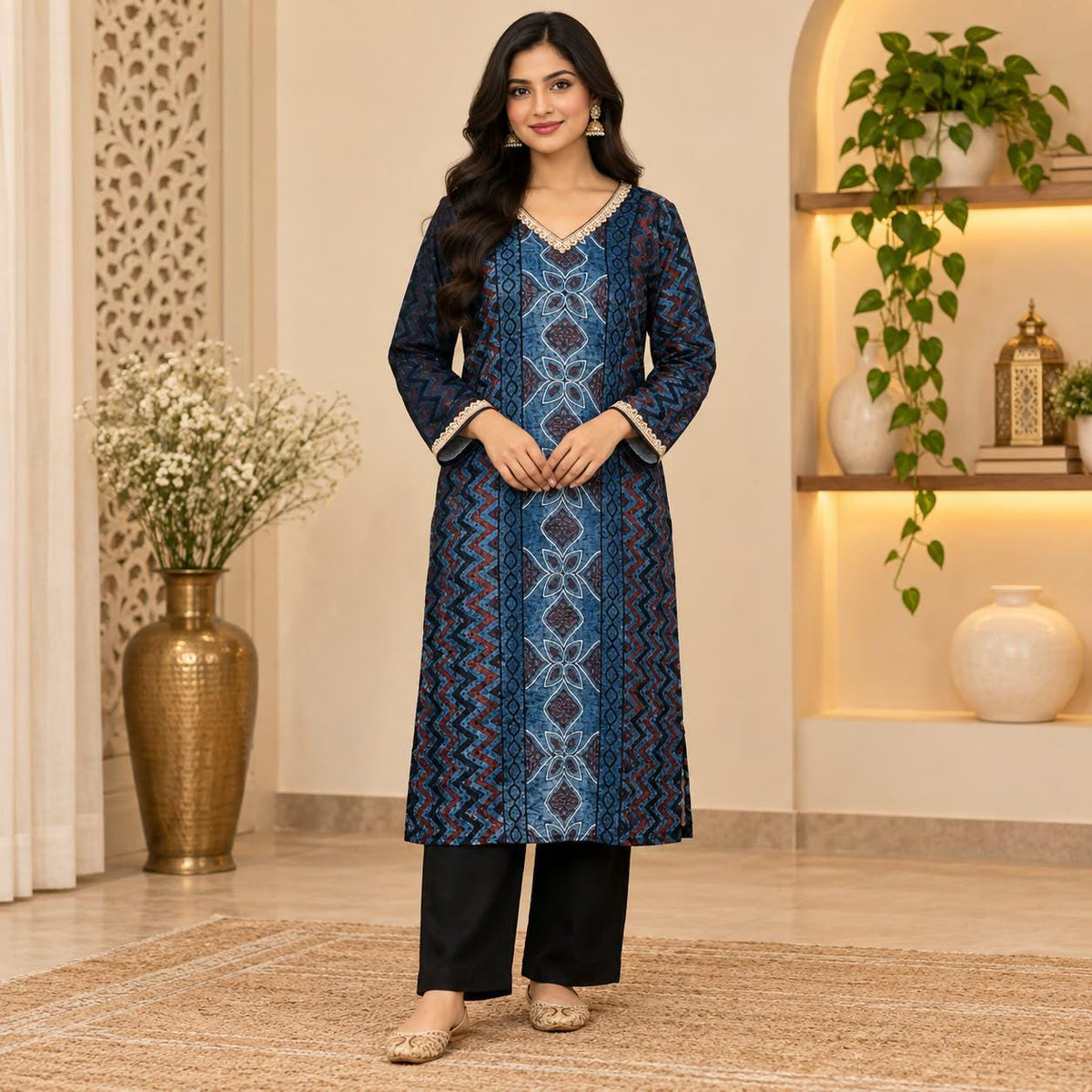 Elegant Ajrakh Velvet Kurti