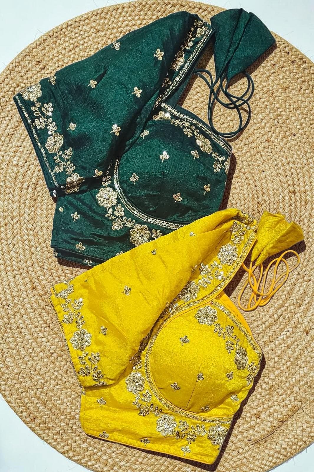 Silk Readymade Saree Blouse, Glass Sleeves, Madhubala Cut, Heavy Tassels, Back Hook & Eye