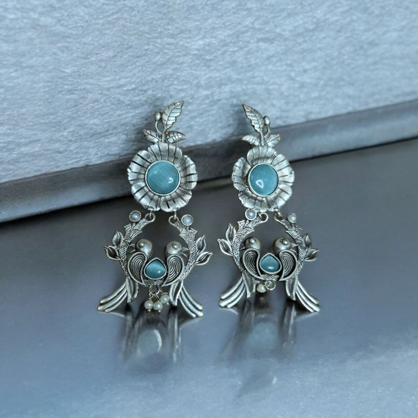 Blue Songbird Silver Replica Earrings