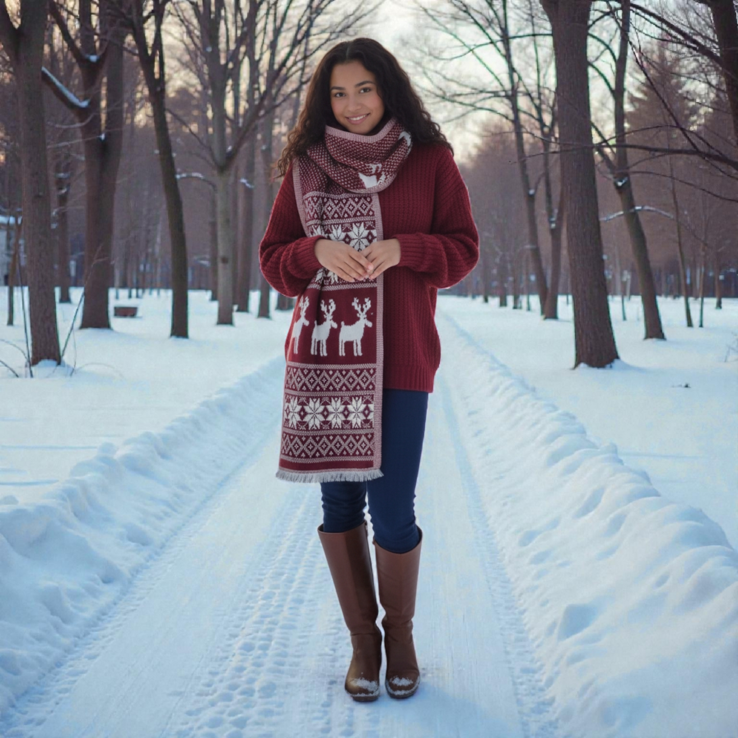 Nordic Reindeer Knit Scarf