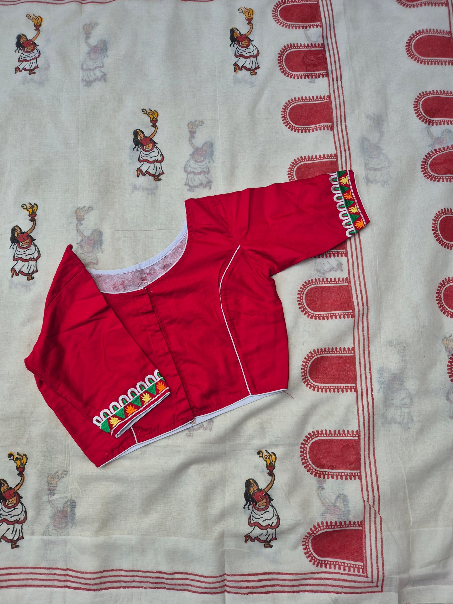 Durga Puja Special Handloom Saree with Durga Embroidered Blouse