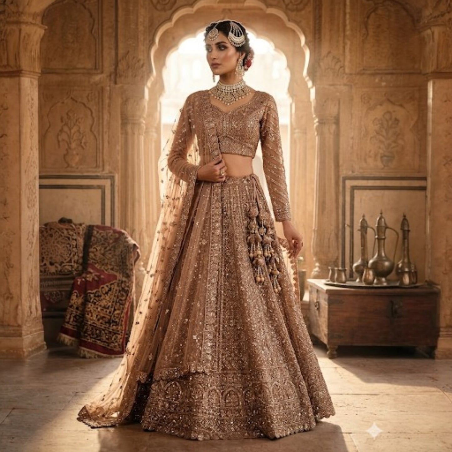 Champagne Gold Bridal Lehenga Set