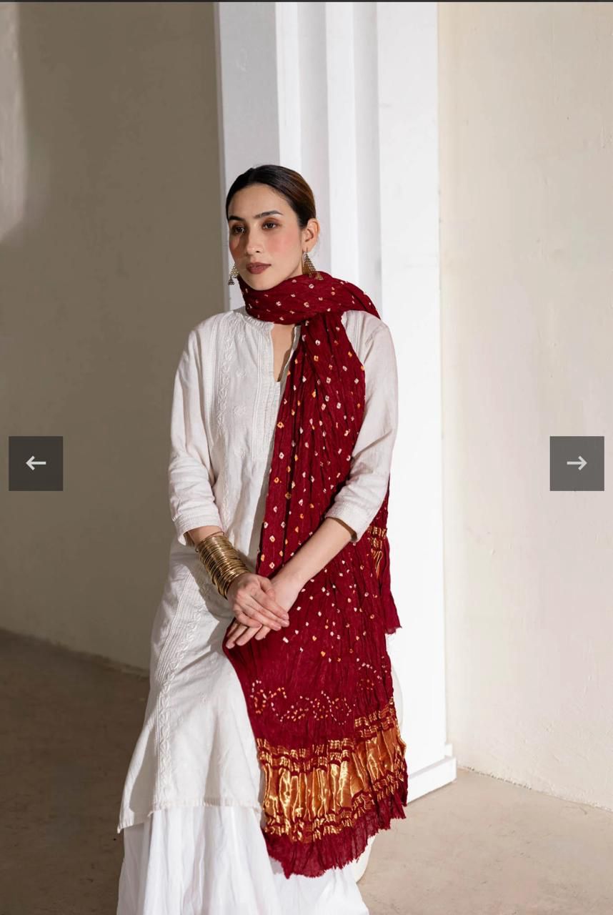Neeraya Pure Modal Silk Bandhani Dani Dupatta with Zari Lagdi Patta