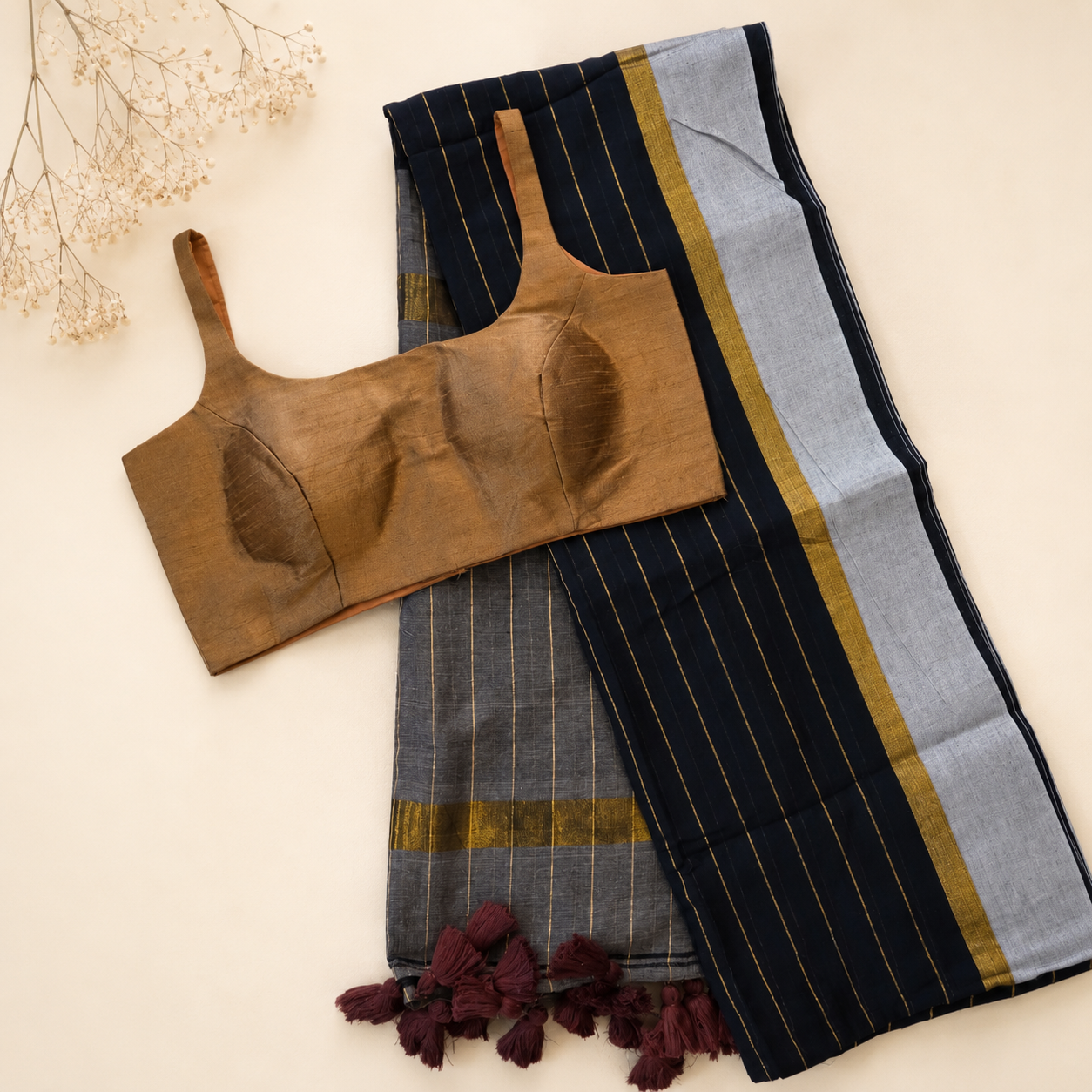 Pure Mul Cotton Saree Blouse Combo