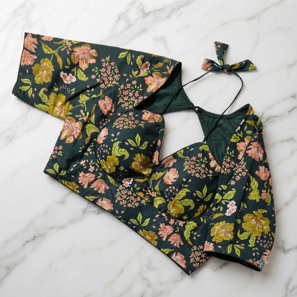 Readymade Floral Print Saree Blouse | Padded, Size 36 to 46 | Masaba Pattern Blouse UK
