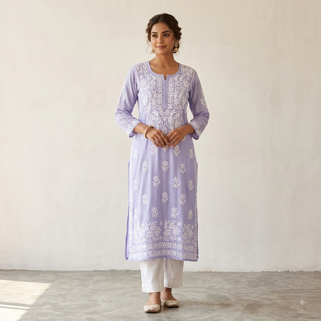 Tarini Chikankari Kurta - Radiant like a lavender bloom.
