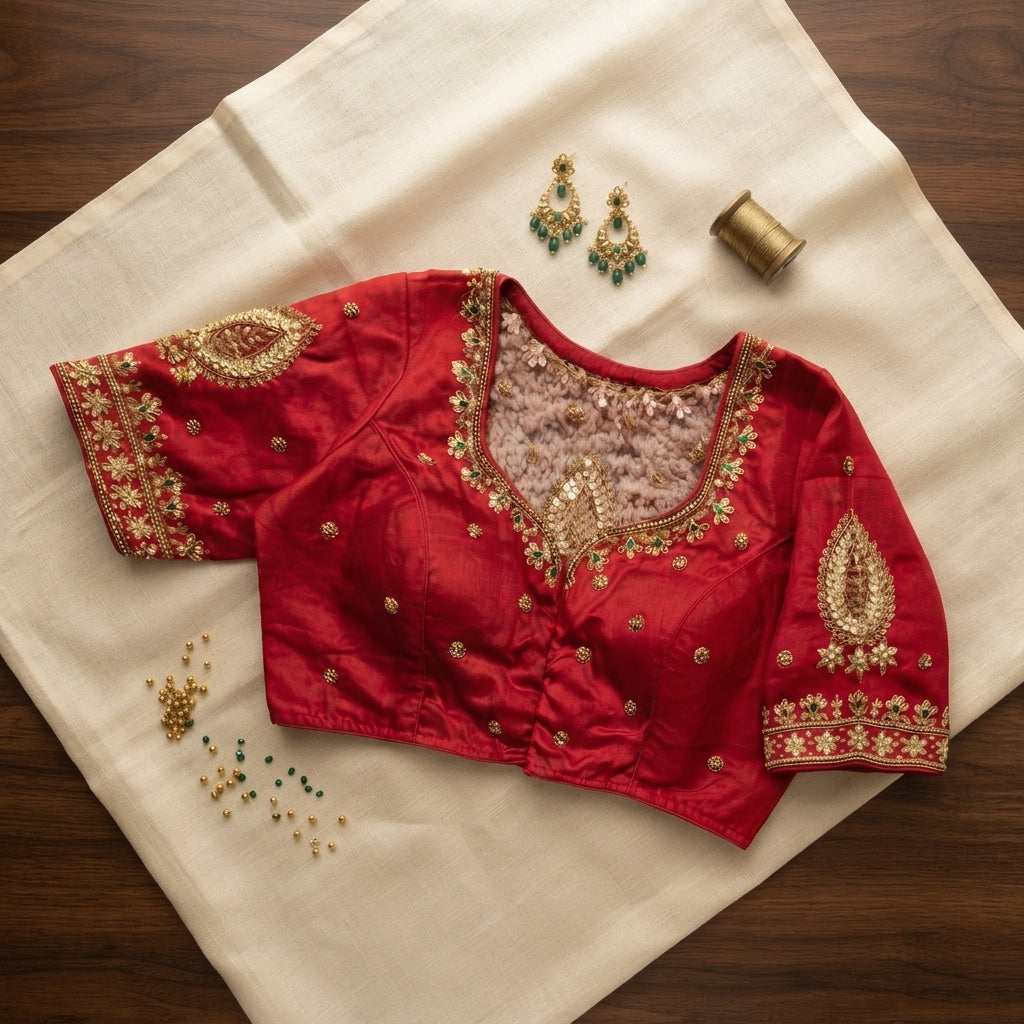 Readymade Aari Work Bridal Saree Blouse | Padded, Size 3846 | Indian Wedding Blouse UK