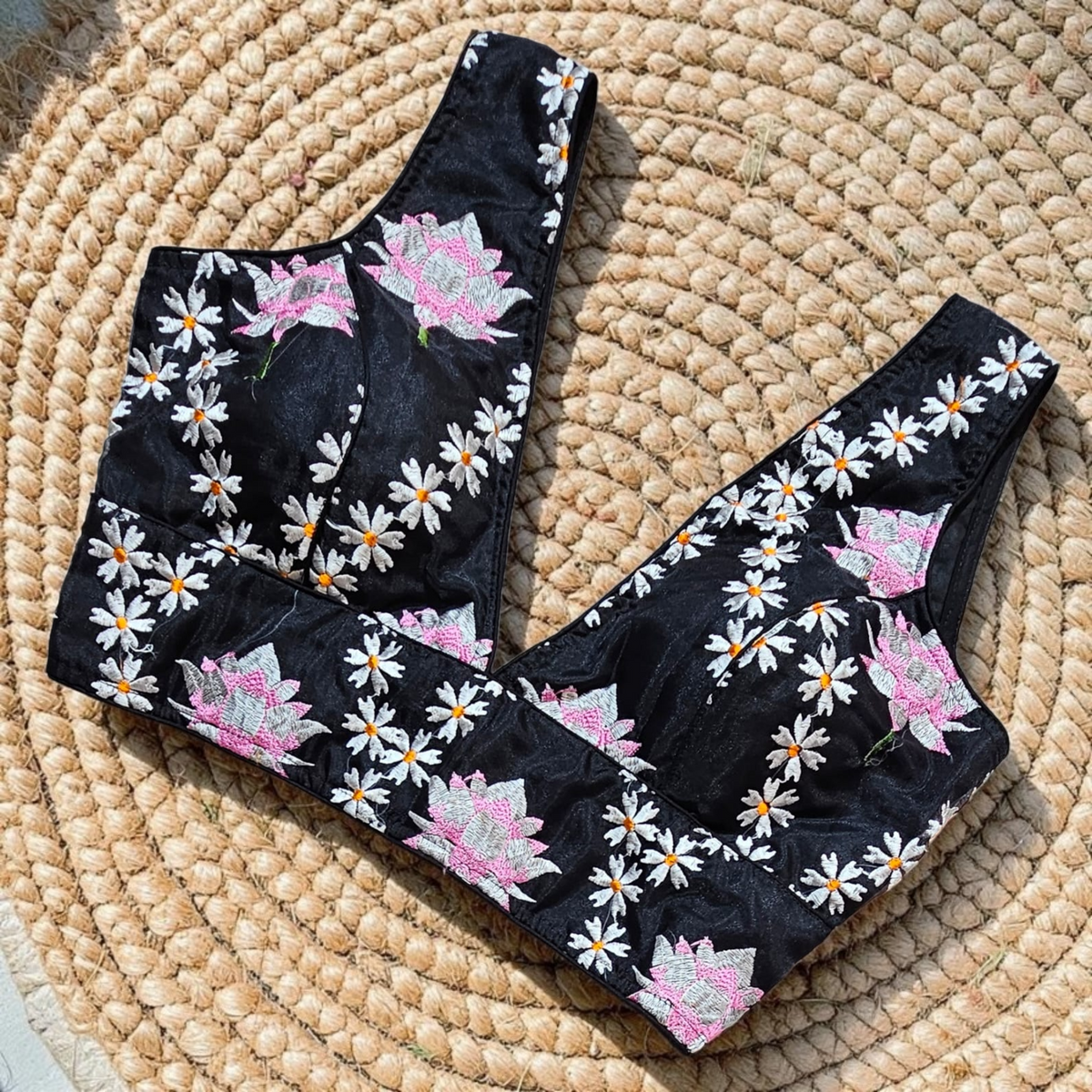Readymade Saree Blouse | Padded, Size 36 to 46 | Sleeveless Deep V Neck Blouse UK