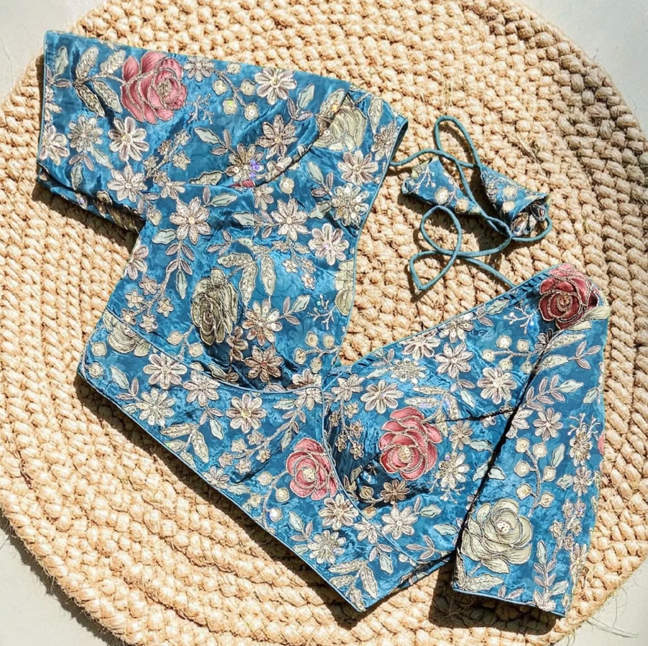 Readymade Floral Saree Blouse | Padded, Size 36–46 | Indian Wedding Blouse UK