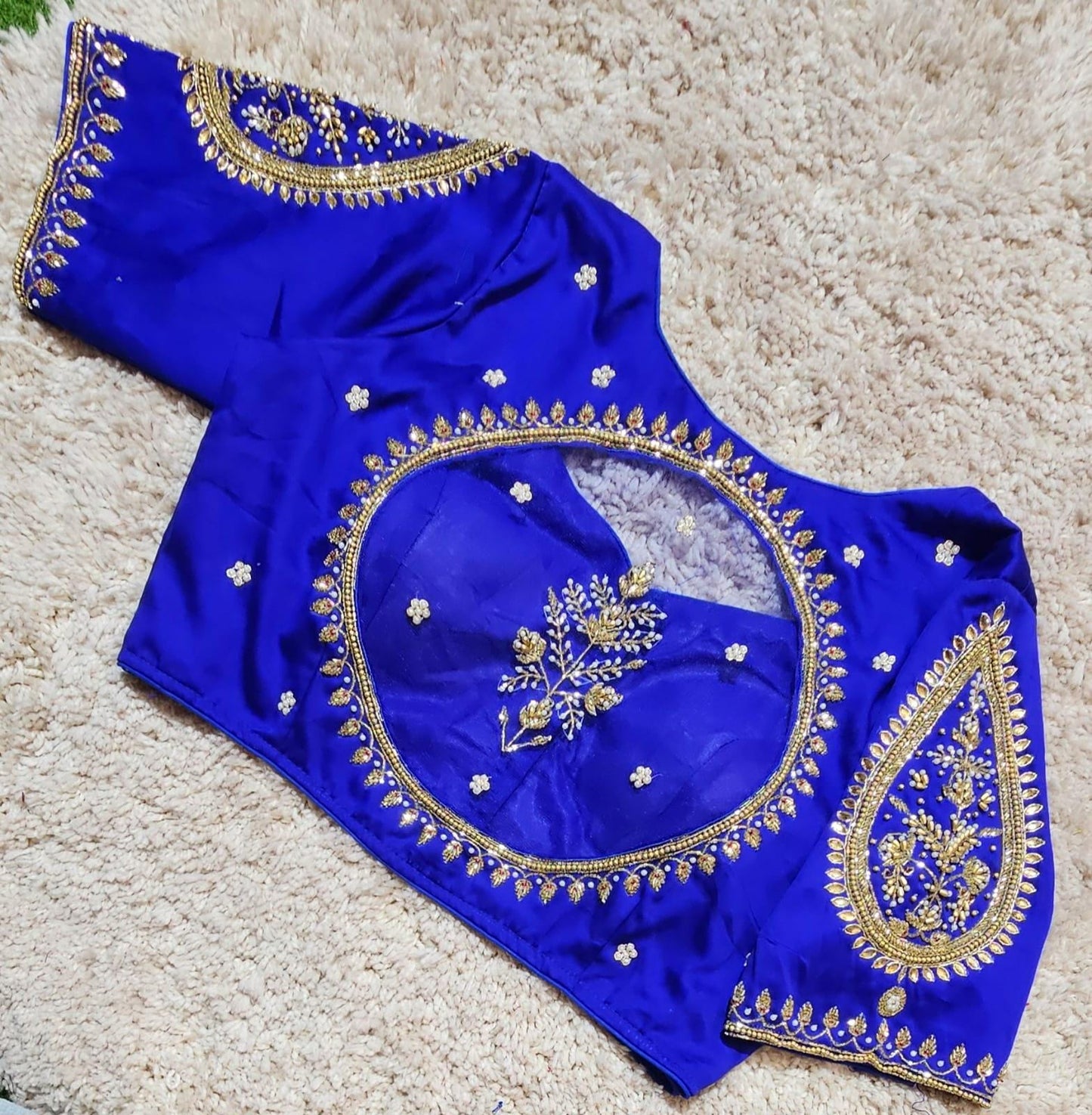 Readymade Aari Work Saree Blouse | Padded, Size 36-46 | Indian Wedding Blouse UK