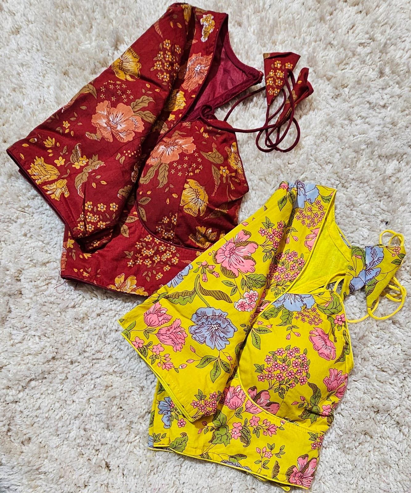 Readymade Floral Print Saree Blouse | Padded, Size 3646 | Masaba Pattern Blouse UK