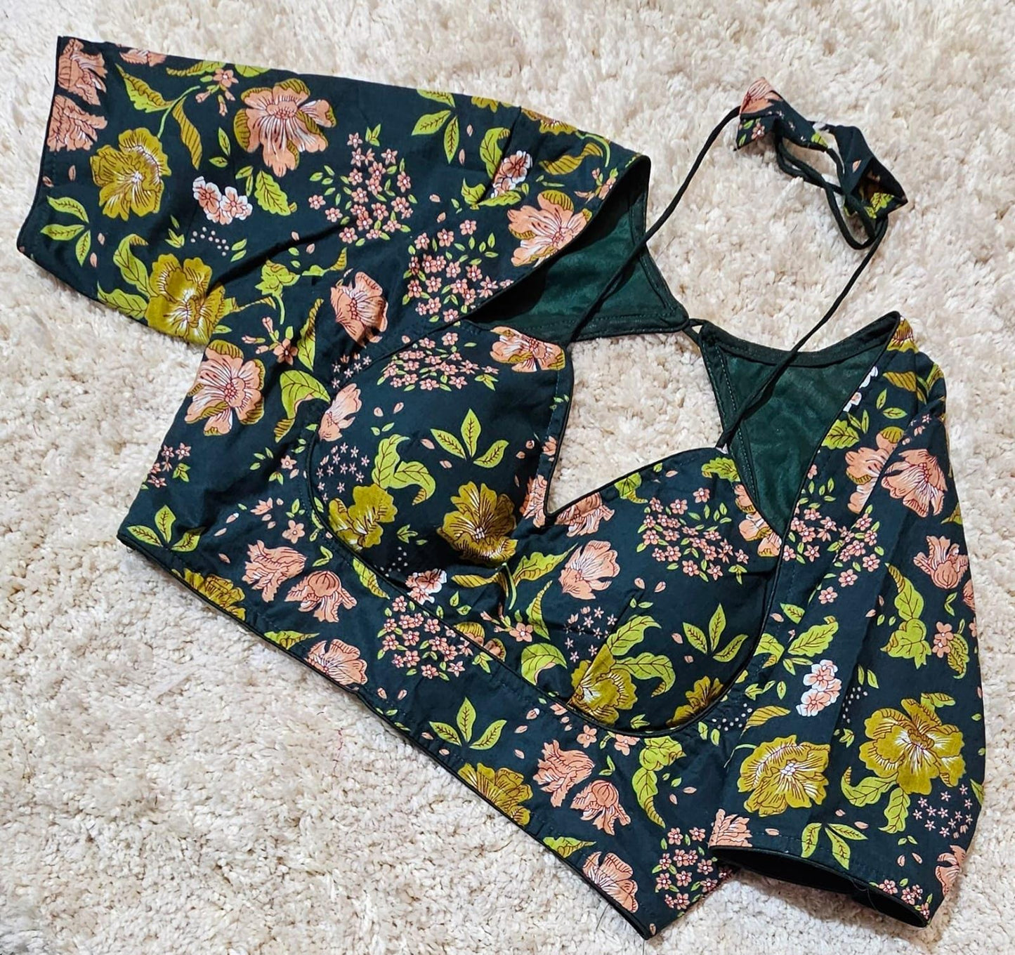 Readymade Floral Print Saree Blouse | Padded, Size 3646 | Masaba Pattern Blouse UK