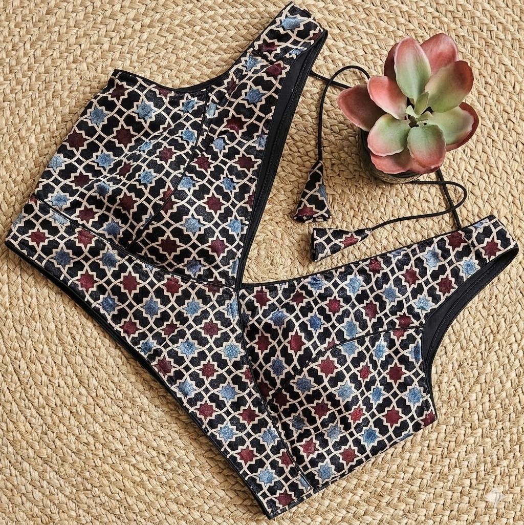 Readymade Ajrakh Saree Blouse | Modal Silk | Padded, Size 3646 | Indian Wedding Blouse UK