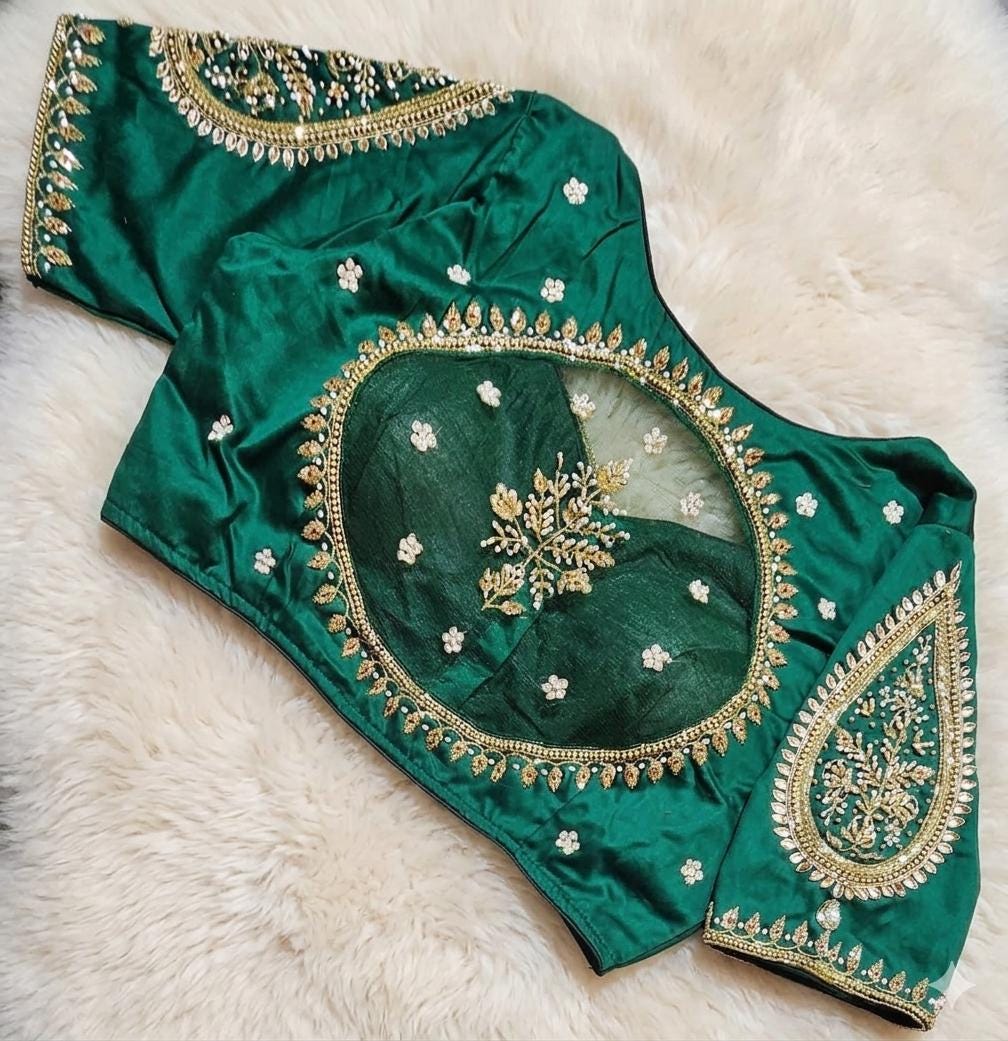 Readymade Aari Work Saree Blouse | Padded, Size 36-46 | Indian Wedding Blouse UK