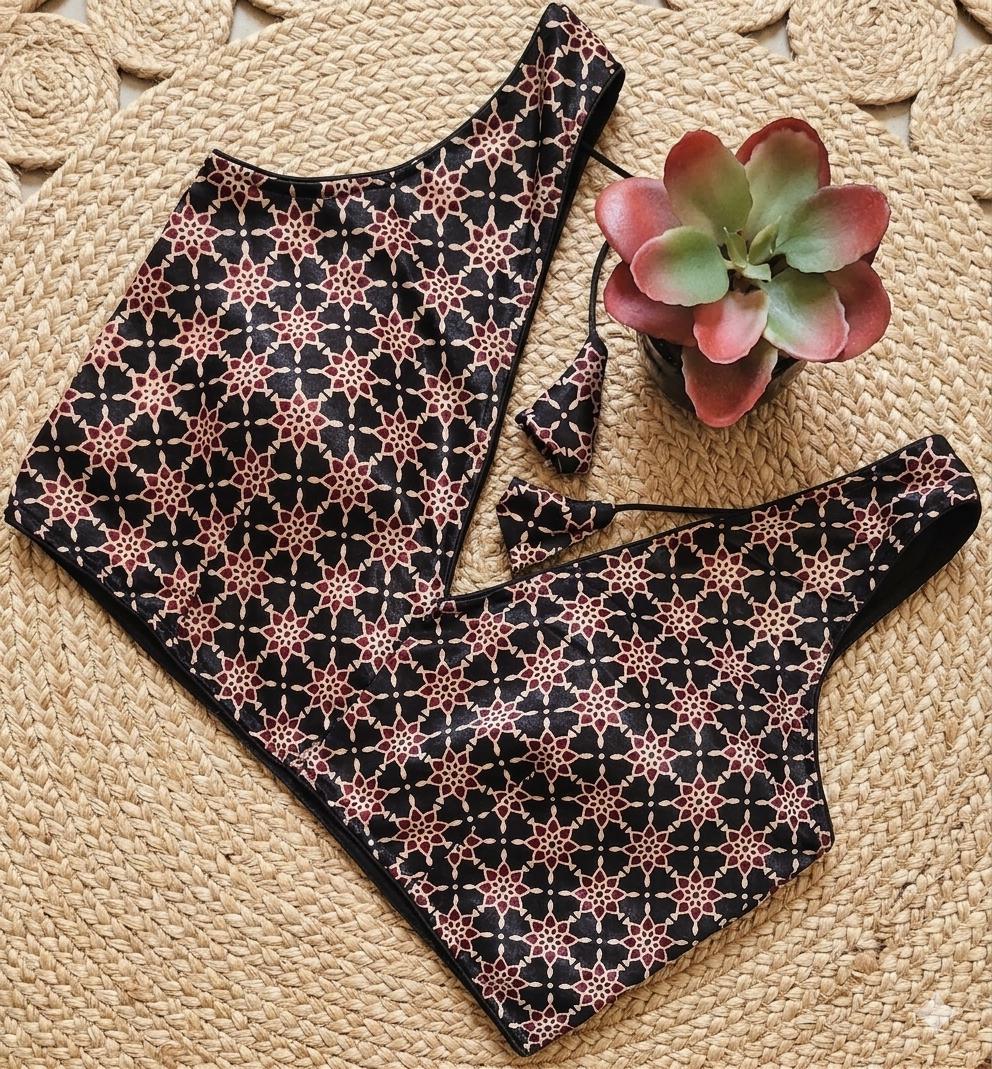 Readymade Ajrakh Saree Blouse | Modal Silk | Padded, Size 3646 | Indian Wedding Blouse UK