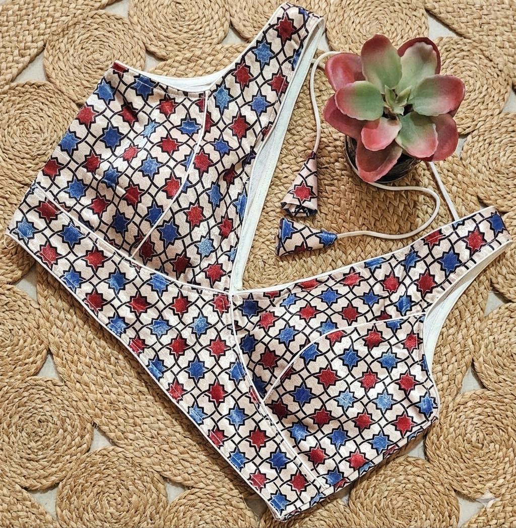 Readymade Ajrakh Saree Blouse | Modal Silk | Padded, Size 3646 | Indian Wedding Blouse UK