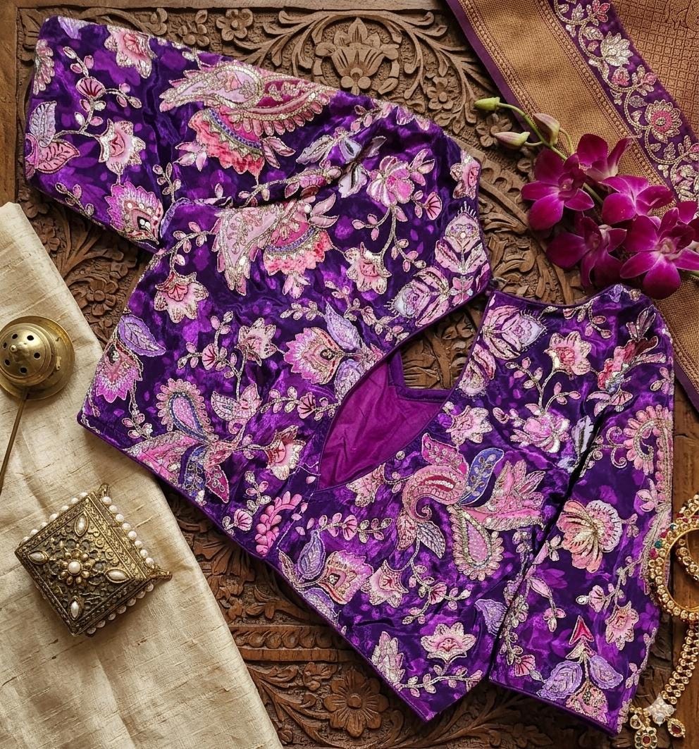 Readymade Floral Saree Blouse | Padded, Size 36-46 | Indian Wedding Blouse UK