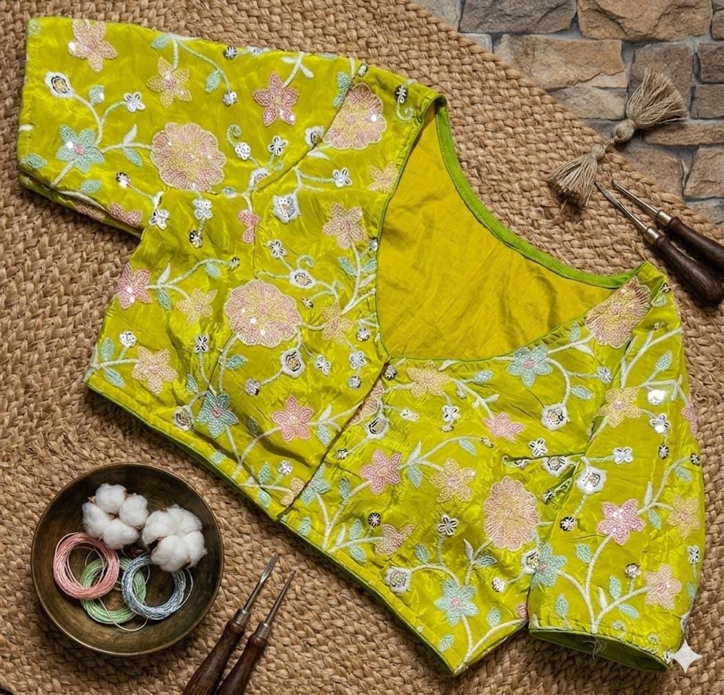 Readymade Floral Saree Blouse | Padded, Size 36-46 | Indian Wedding Blouse UK