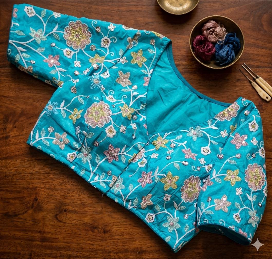 Readymade Floral Saree Blouse | Padded, Size 36-46 | Indian Wedding Blouse UK