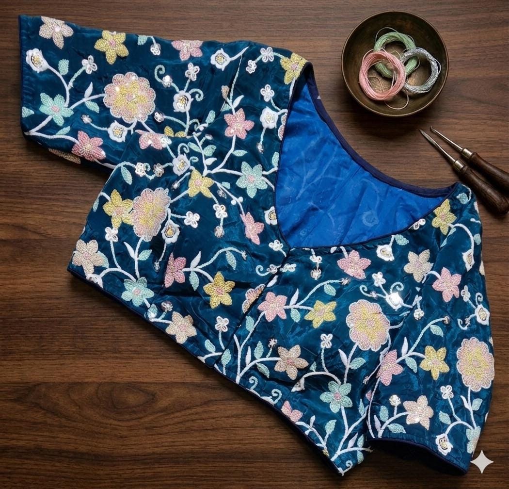 Readymade Floral Saree Blouse | Padded, Size 36-46 | Indian Wedding Blouse UK