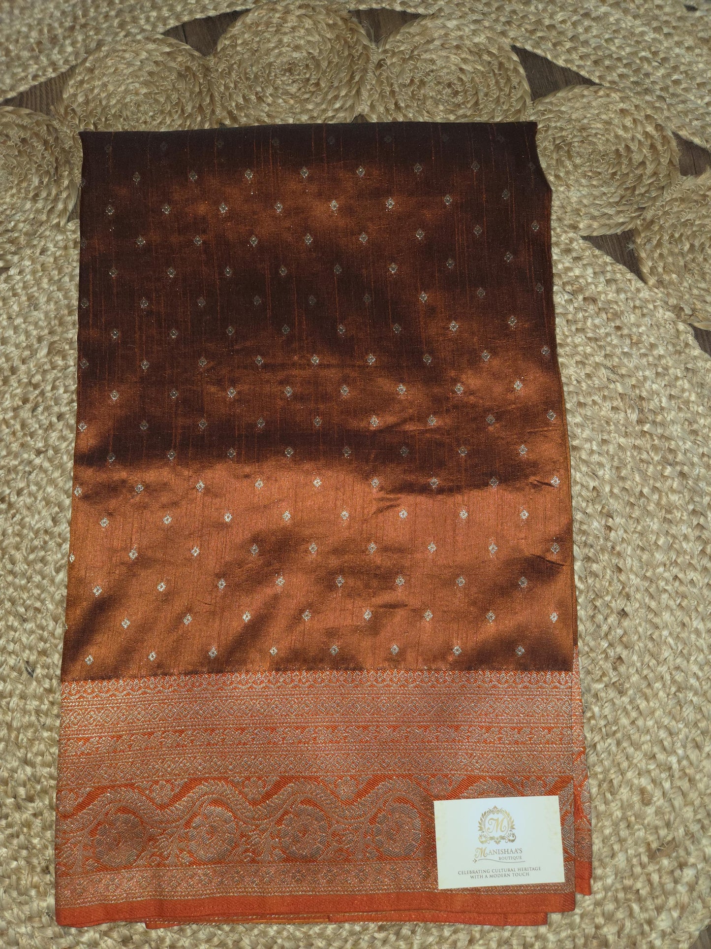 Semi Tussar Silk Banarasi Saree with Gold Zari Weaving, Festive Occasion Wear