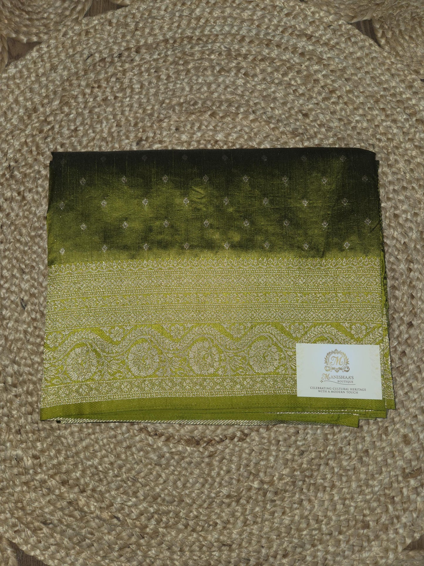 Semi Tussar Silk Banarasi Saree with Gold Zari Weaving, Festive Occasion Wear