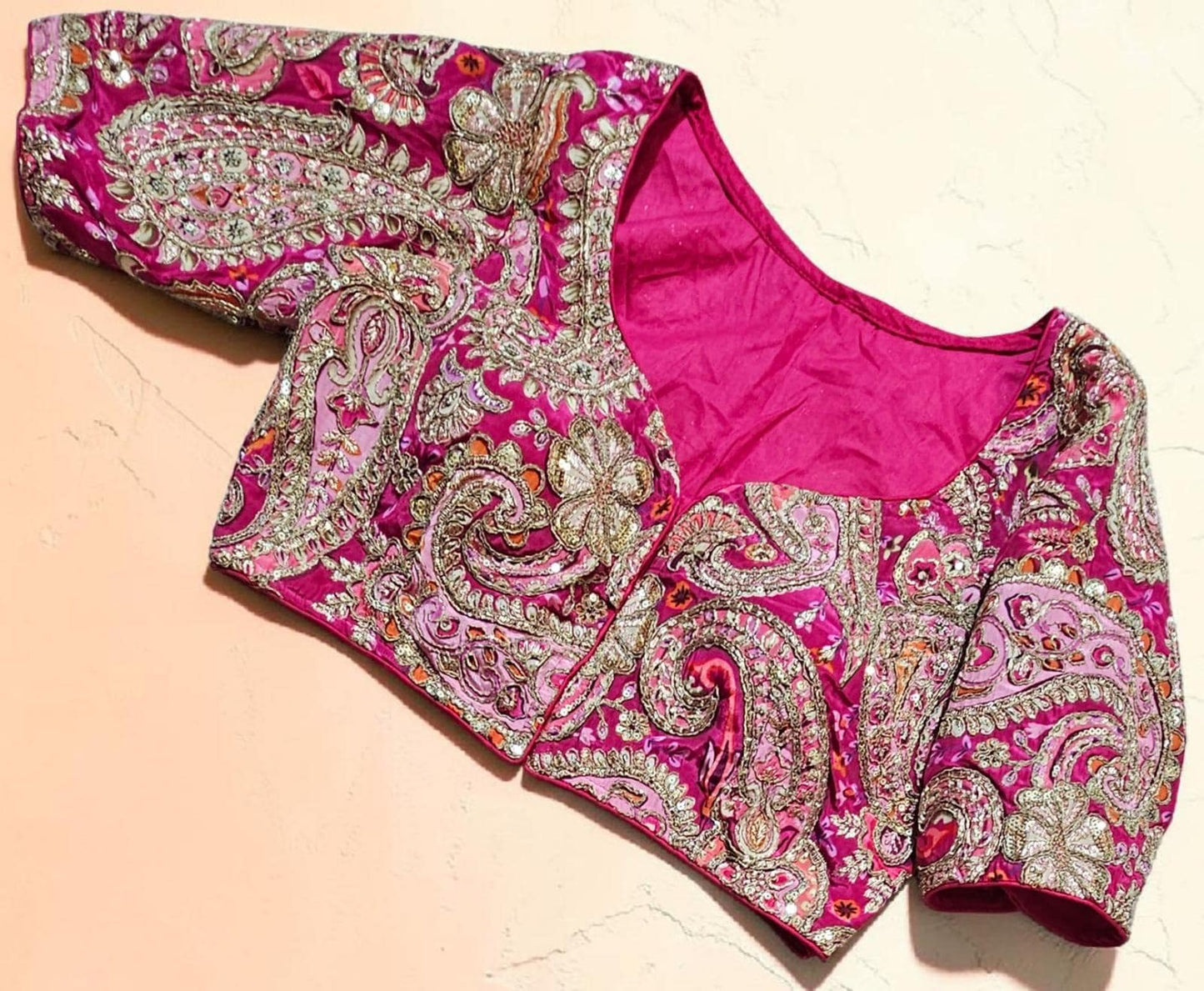 Readymade Crepe Silk Saree Blouse | Padded, Size 3646 | Indian Wedding Blouse UK