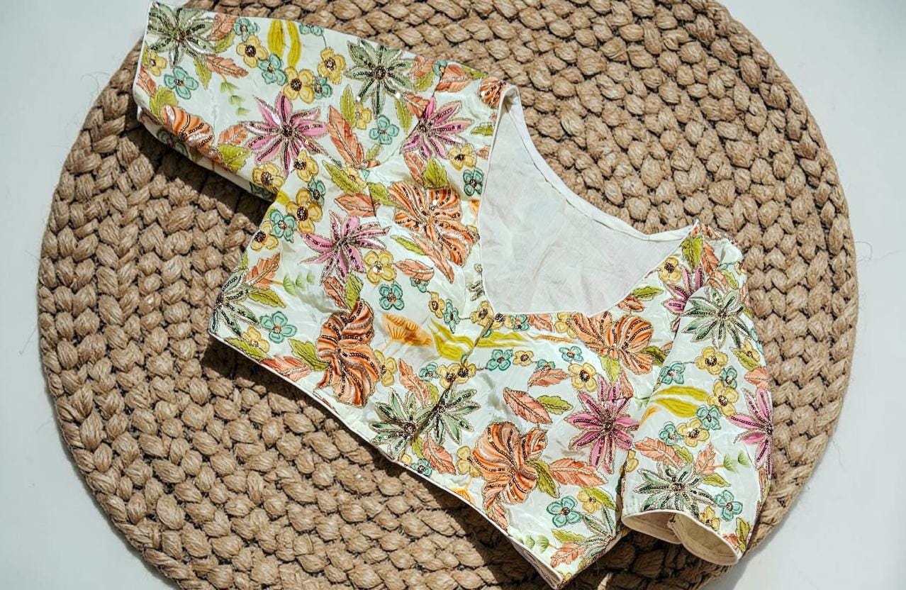 Readymade Floral Saree Blouse | Padded, Size 3646 | Indian Wedding Blouse UK