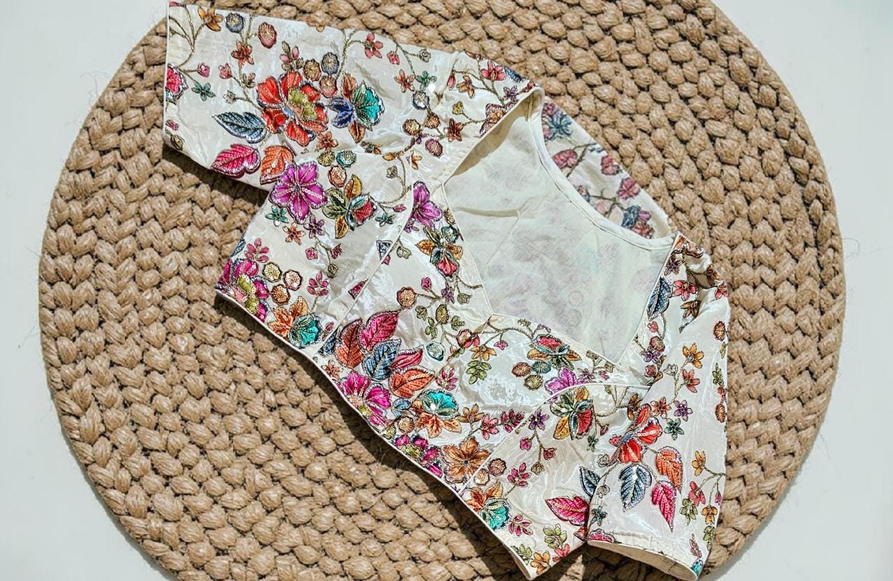 Readymade Floral Saree Blouse | Padded, Size 3646 | Indian Wedding Blouse UK