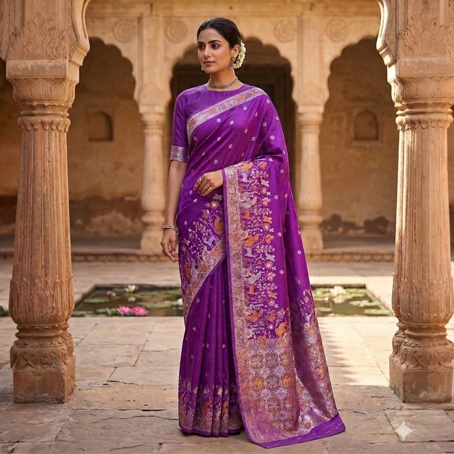 Elephant Motif Dola Silk  Banarsi Saree