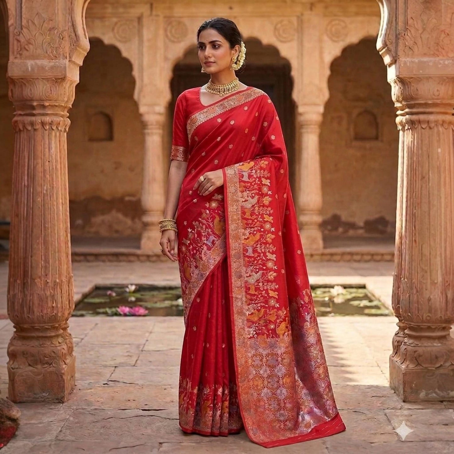 Elephant Motif Dola Silk  Banarsi Saree