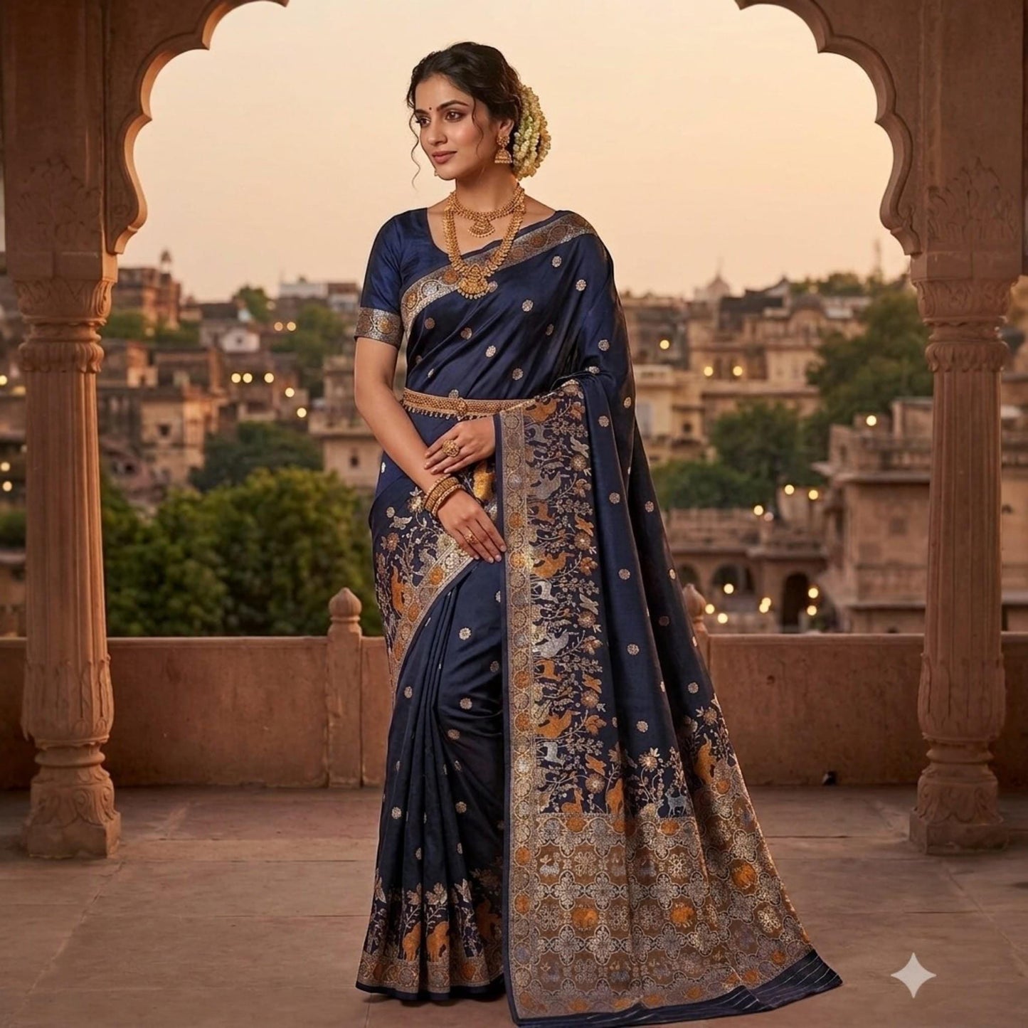 Elephant Motif Dola Silk  Banarsi Saree