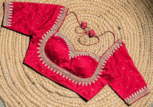 Readymade Saree Blouse, Glass Sleeves, Madhubala Cut, Heavy Tassels, Back Hook & Eye