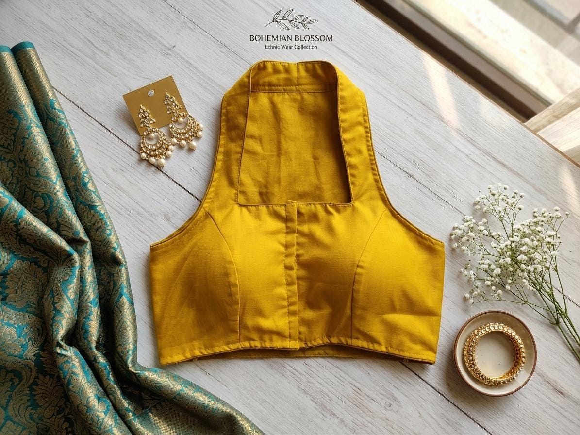 Readymade Saree Blouse | Padded, Size 36-46 | Sleeveless Halter Neck Blouse UK
