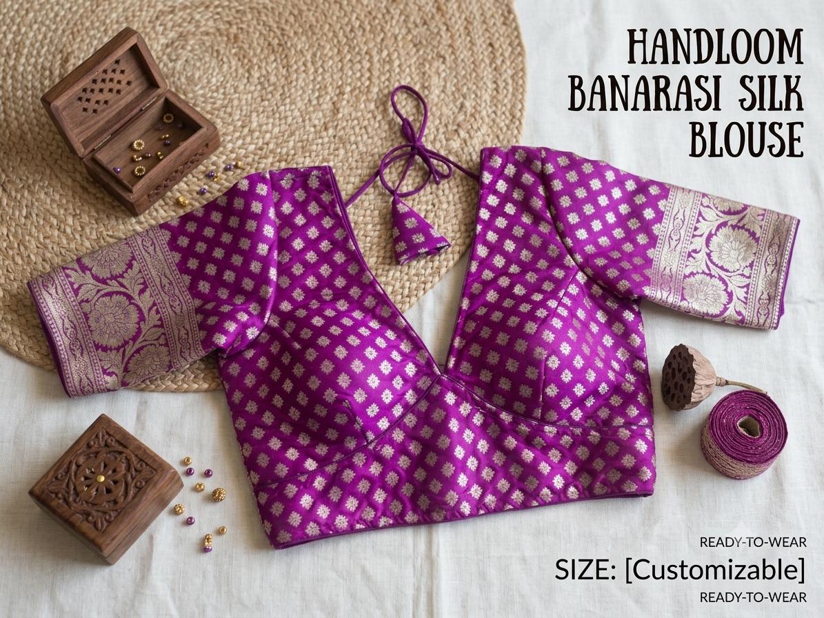 Readymade Banarsi Brocade Saree Blouse | Padded, Size 36 to 46 | Indian Wedding Blouse UK