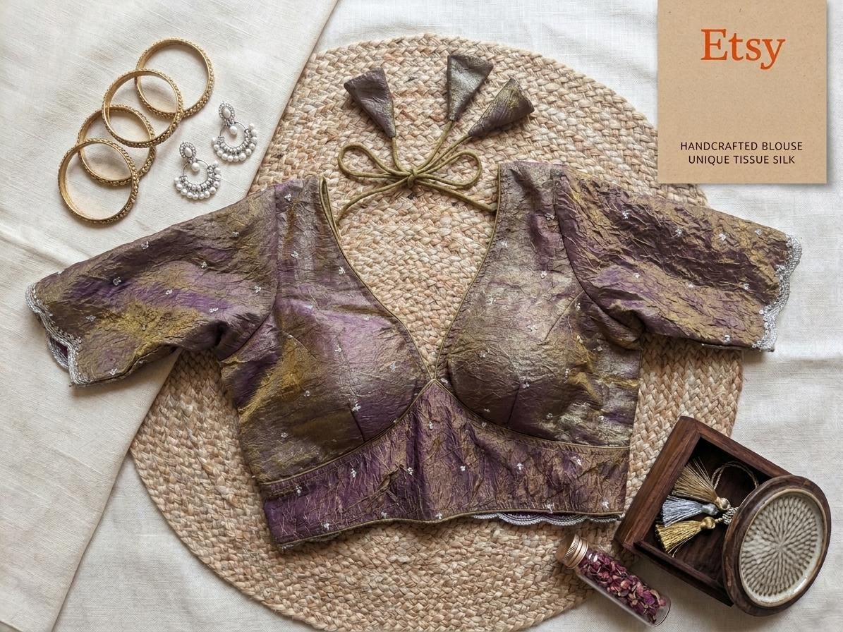 Readymade Fendi Silk Saree Blouse | Padded, Size 3646 | Indian Wedding Blouse UK