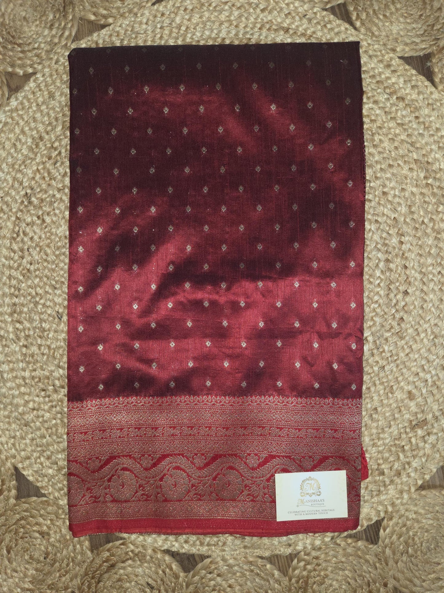 Semi Tussar Silk Banarasi Saree with Gold Zari Weaving, Festive Occasion Wear