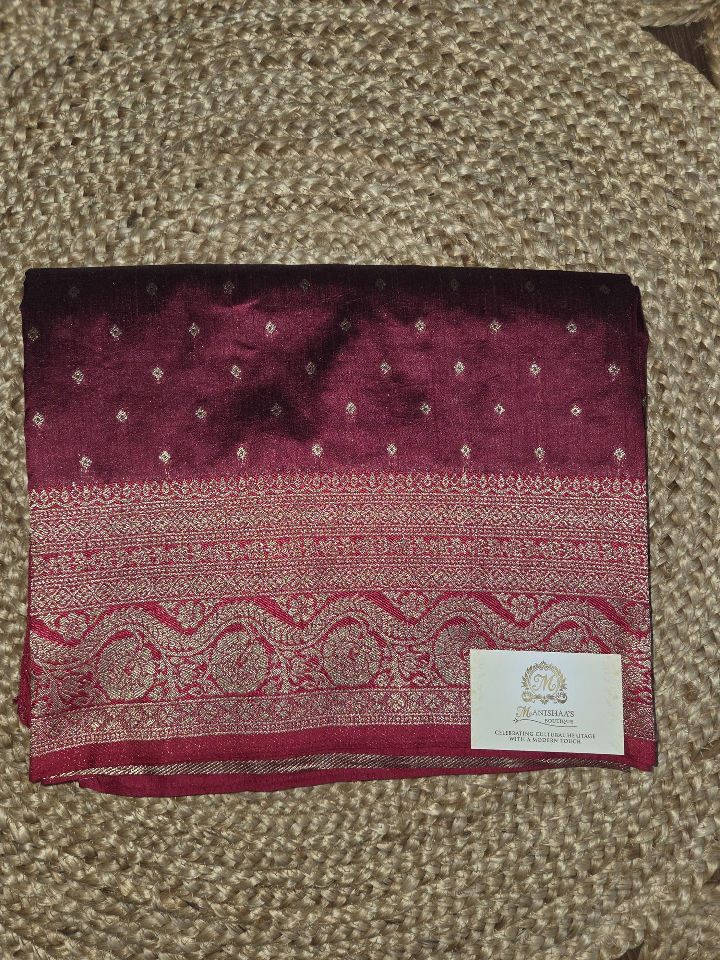 Semi Tussar Silk Banarasi Saree with Gold Zari Weaving, Festive Occasion Wear