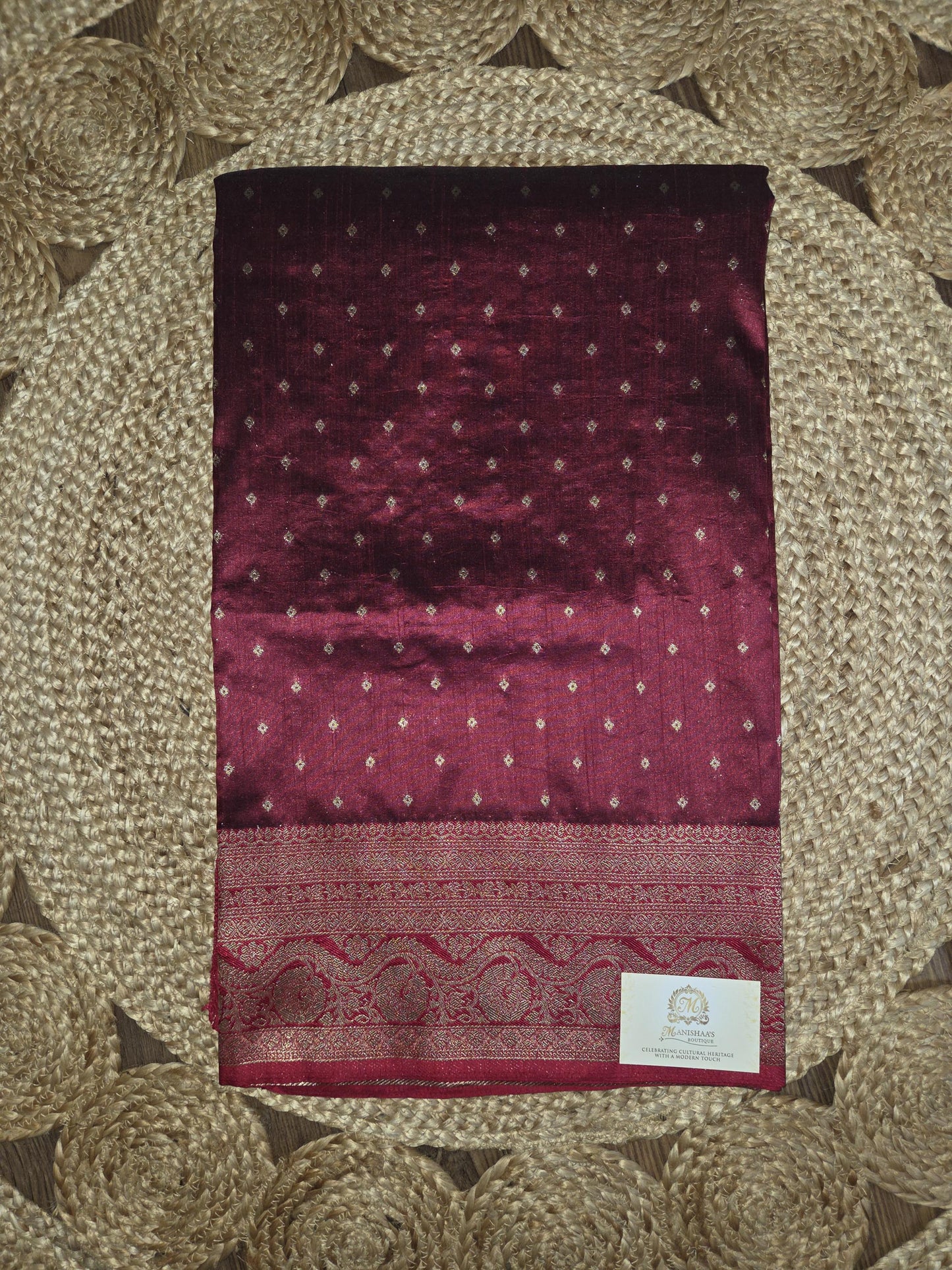 Semi Tussar Silk Banarasi Saree with Gold Zari Weaving, Festive Occasion Wear