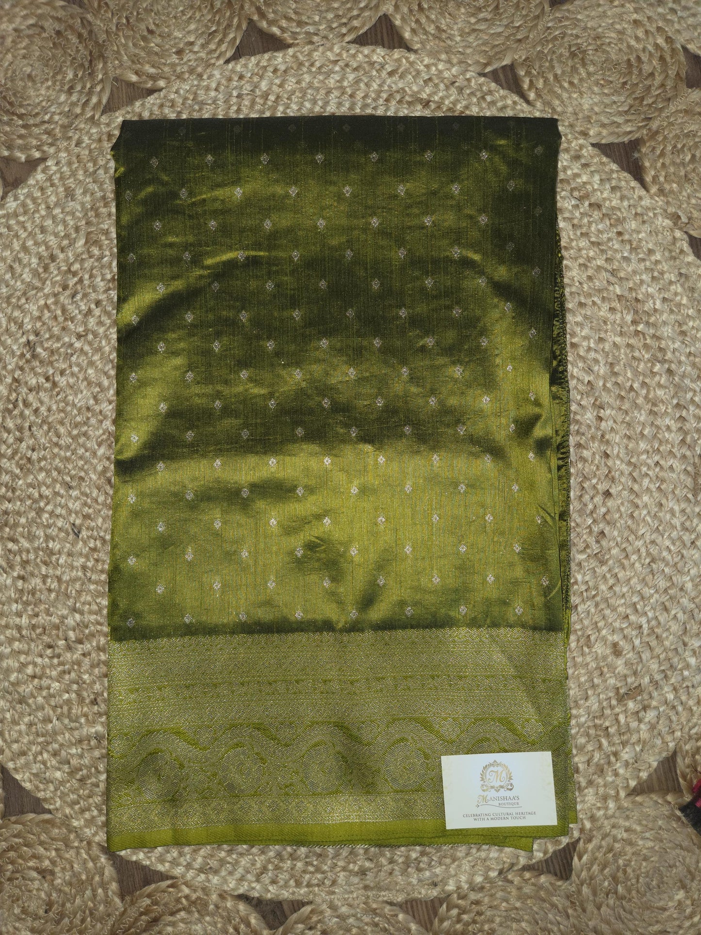 Semi Tussar Silk Banarasi Saree with Gold Zari Weaving, Festive Occasion Wear