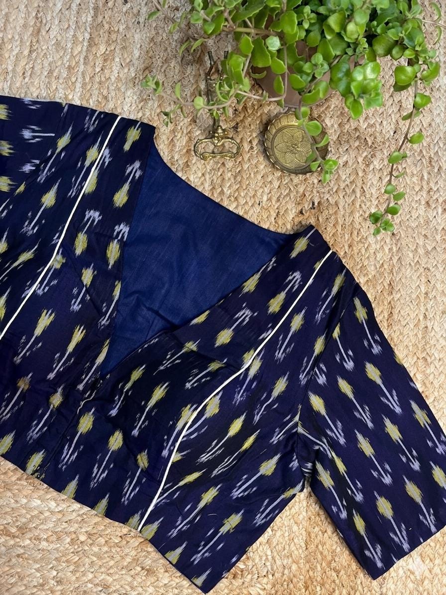 Readymade Ikkat Silk Saree Blouse | Padded, Size 38-44 | Indian Wedding Blouse UK