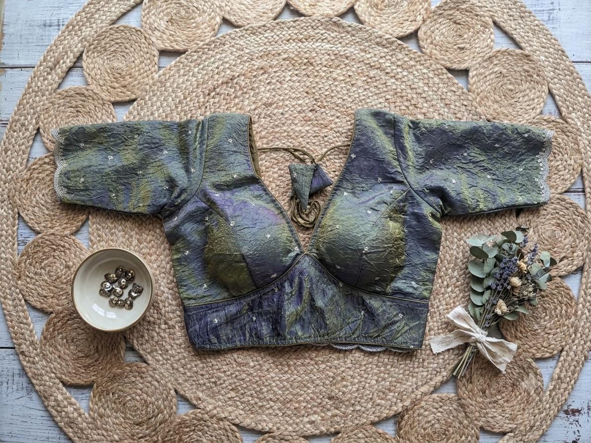 Readymade Fendi Silk Saree Blouse | Padded, Size 3646 | Indian Wedding Blouse UK
