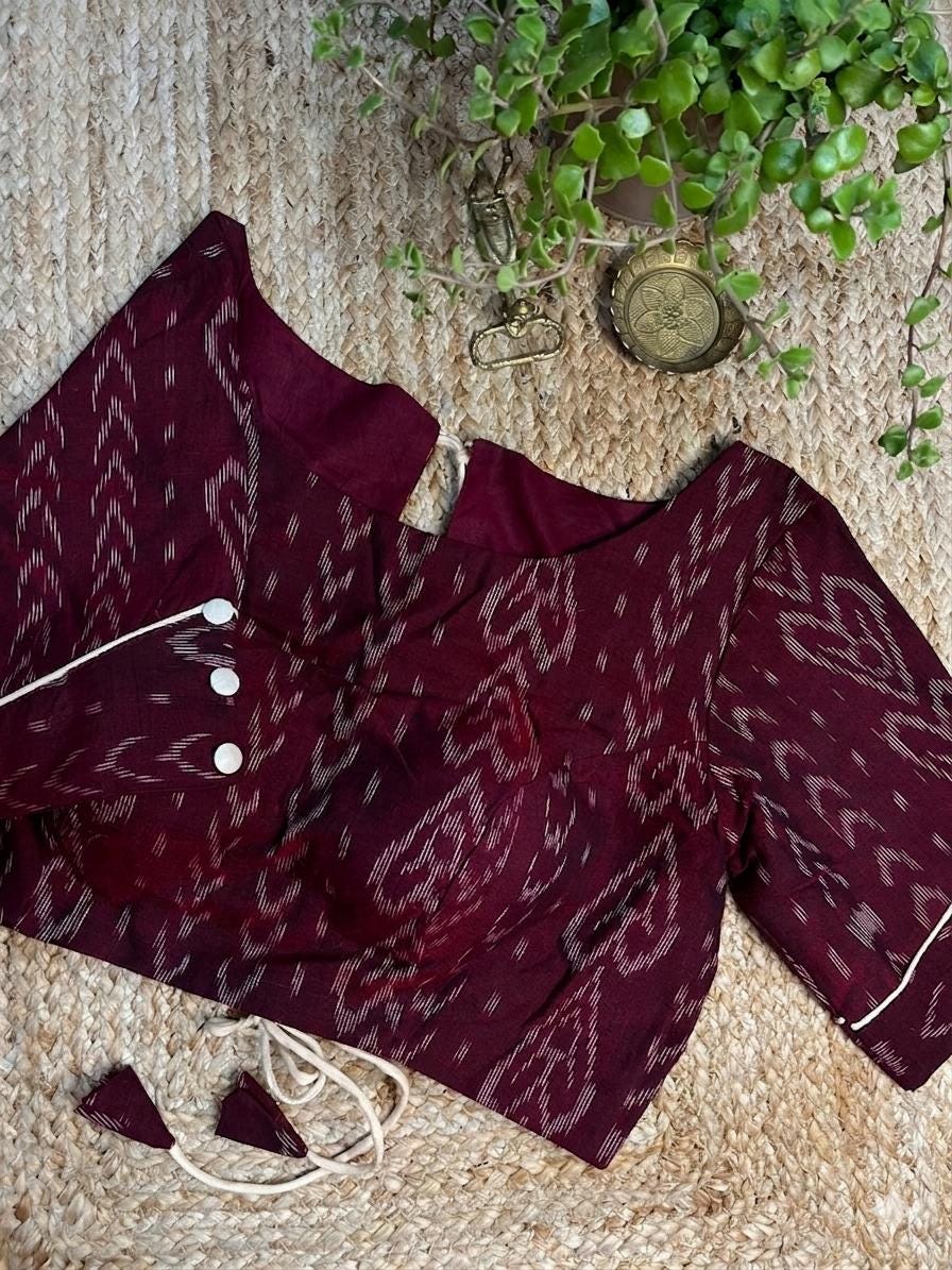 Readymade Ikkat Silk Saree Blouse | Padded, Size 38-44 | Indian Wedding Blouse UK
