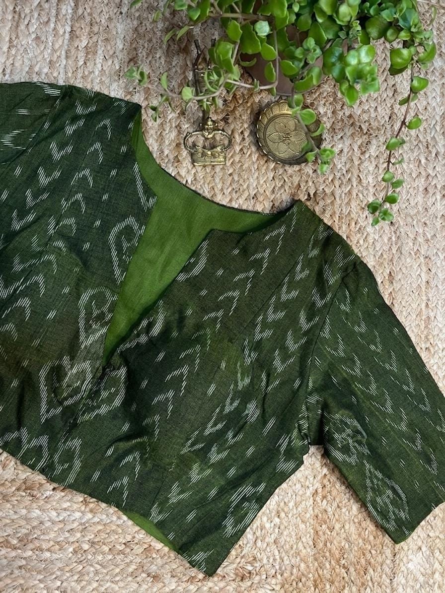 Readymade Ikkat Silk Saree Blouse | Padded, Size 38-44 | Indian Wedding Blouse UK