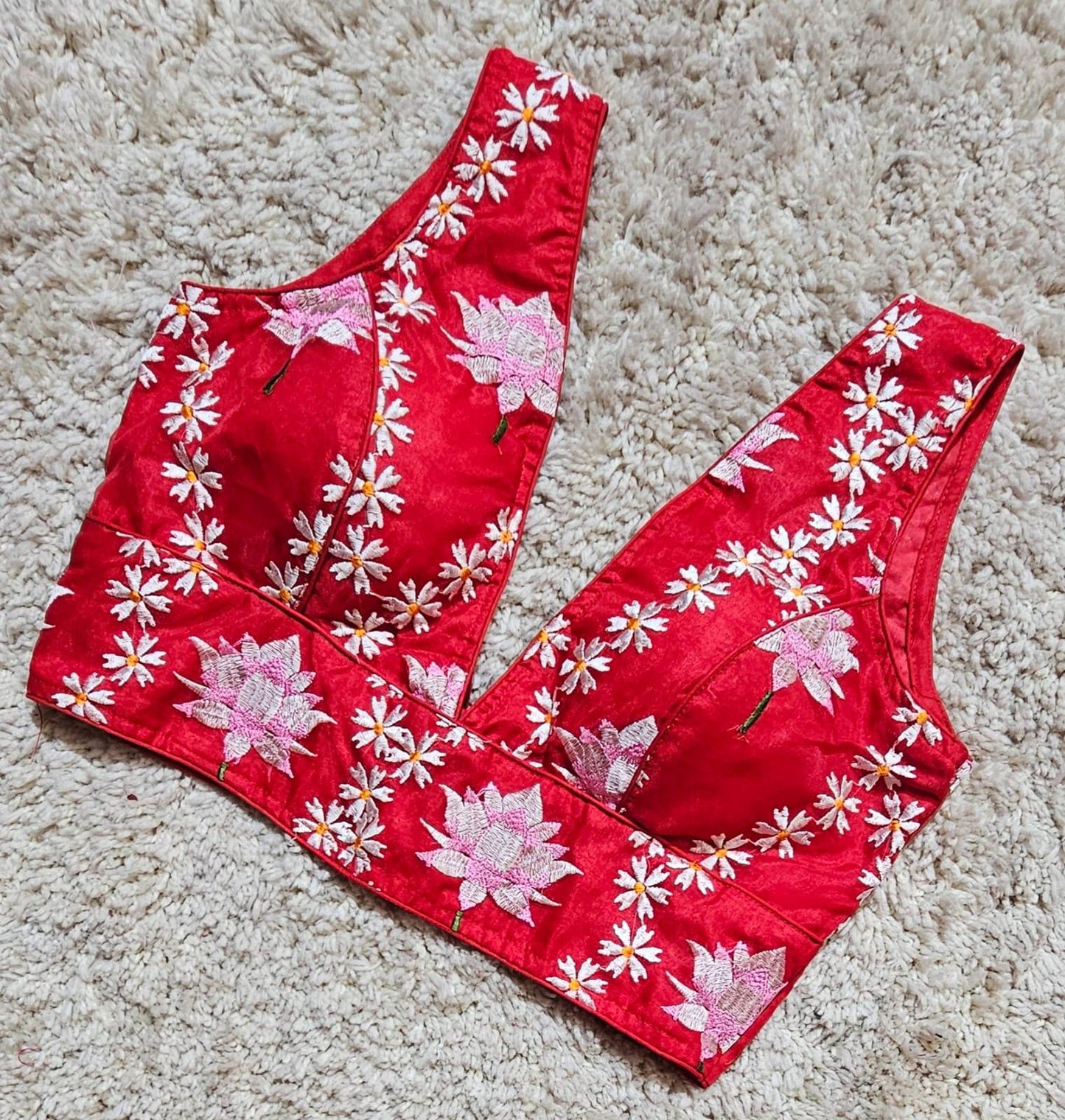 Readymade Saree Blouse | Padded, Size 3646 | Sleeveless Deep V Neck Blouse UK